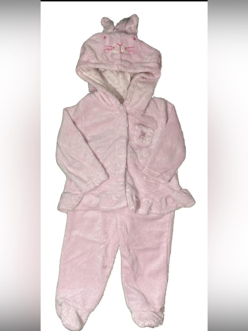 Absorba Light Pink Plush Hooded Fleece Sweat Shirt & Pants Set Sz 6-9 Mo